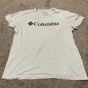 Columbia Sportswear Mens White Graphic Logo Short Sleeve T-Shirt Size M Cotton